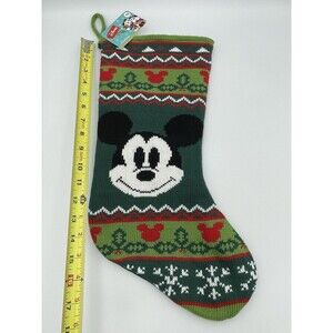 LARGE 18" MICKEY MOUSE KNIT CHRISTMAS STOCKING NEW GREEN DISNEY NWT Vtg